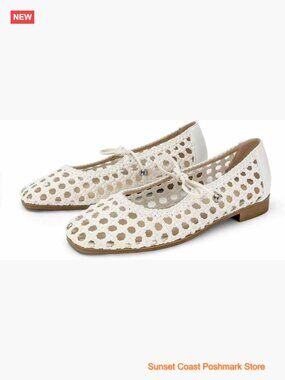 Mesh Mary Jane Ballet Flats Square Toe Adjustable Strap Comfortable